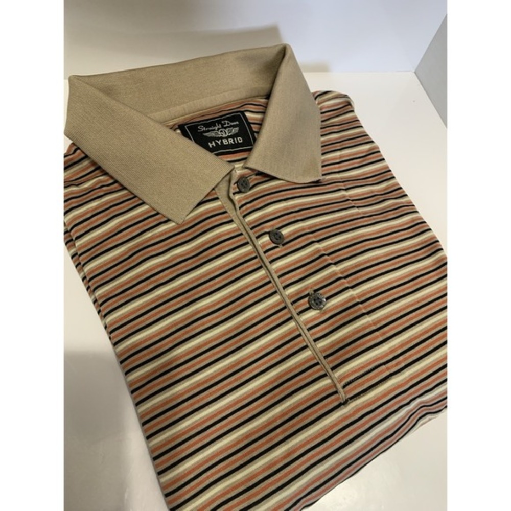 Straight Down Polo Shirt Mens Medium Golf Performance Stretch‎ Orange Striped